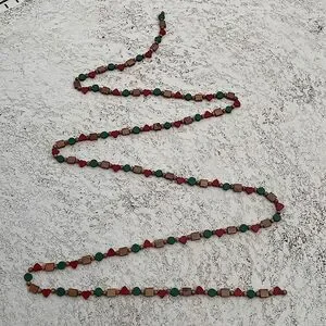 Vintage 9’2” Beaded Garland Red Green & Natural Wood