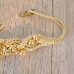 Vintage 90s New Casual Corner Braided Belt Faux Pearl NOS Size Medium