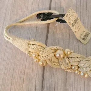 Vintage 90s New Casual Corner Braided Belt Faux Pearl NOS Size Medium