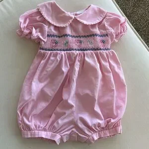 Vintage Allison Ann Baby Girl Embroidered Pink Hear Shortsleeve Romper 18M