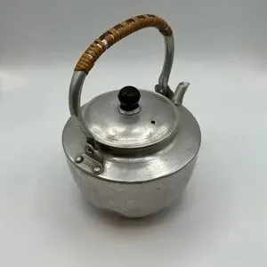 Vintage Aluminum Tea Pot Bamboo Handle Hot Water Tea Kettle