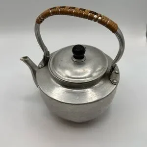 Vintage Aluminum Tea Pot Bamboo Handle Hot Water Tea Kettle