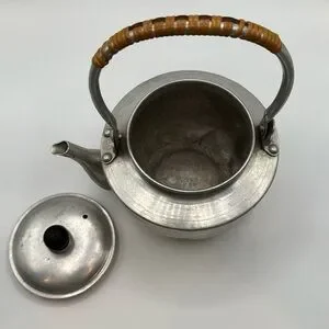 Vintage Aluminum Tea Pot Bamboo Handle Hot Water Tea Kettle