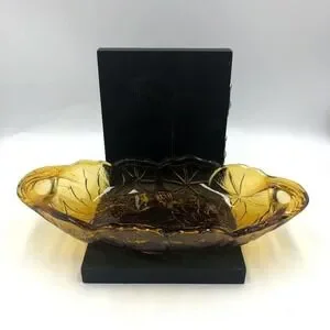 Vintage Amber Glass Oval Bowl Dish Sunflower