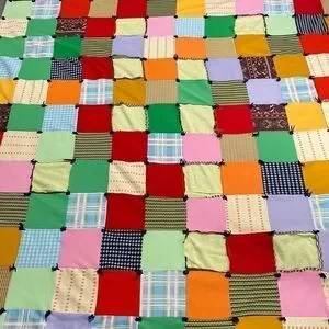 Vintage Antique Handmade Vibrant Colorful Red Orange Green Patchwork Quilt 70s