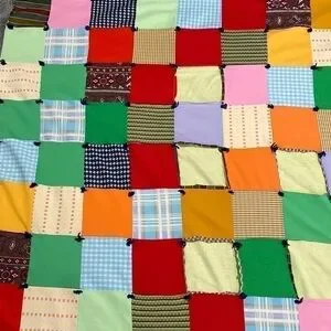 Vintage Antique Handmade Vibrant Colorful Red Orange Green Patchwork Quilt 70s