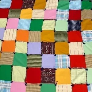 Vintage Antique Handmade Vibrant Colorful Red Orange Green Patchwork Quilt 70s
