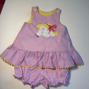 Vintage Austin and Ashley Purple and Yellow gingham embroidery bears 18 mo dress