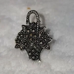 Vintage Avon Basket of Flowers Brooch with Marcasite Accents