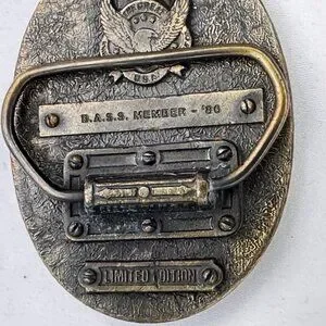 Vintage B.A.S.S. Member Green Enameled Brass Belt Buckle 1986 Ltd Edition EUC