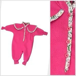 Vintage Babycrest Fleece Winter Pink Floral Baby Walksuit Jumpsuit 12M