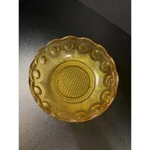 Vintage Bartlett-Collins Amber Glass Bowl 8.5" Manhattan Coin Dot