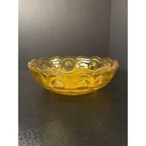 Vintage Bartlett-Collins Amber Glass Bowl 8.5" Manhattan Coin Dot