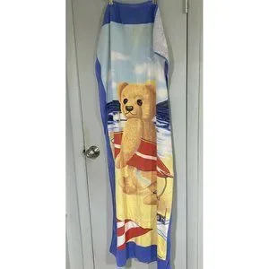 Vintage Beach Towel Surfing Teddy Bear Hiltex Lee MaCleod 28 x 56