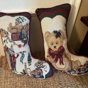 Vintage Bear Tapestry Stocking Pillows set of 2