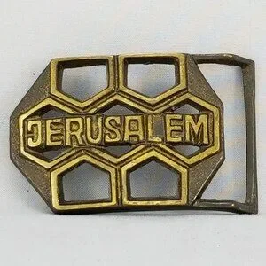 Vintage Belt Buckle Jerusalem Honeycomb Shape Gold Color