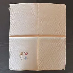 Vintage Bird Motif Embroidered Cream Silk Napkin