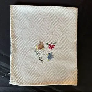 Vintage Bird Motif Embroidered Cream Silk Napkin