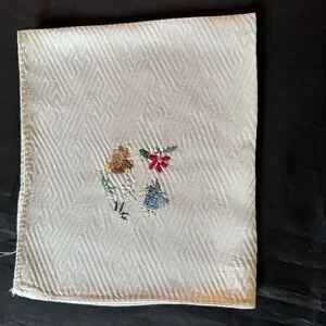 Vintage Bird Motif Embroidered Cream Silk Napkin
