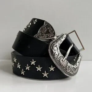 Vintage Black American Western Cowboy Boho Star Studded Belt