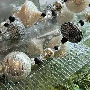 Vintage Black Silver White Glass Resin 6ft Garland Christmas Holiday New Years