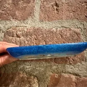 Vintage Blue Glittery Floral Dried Flowers Resin Lucite Soap Dish Trinket Decor