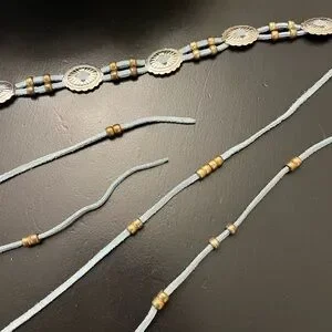 Vintage Blue Leather Western Concho Metal Pony Bead “Belly Chain” Tie Belt O/S