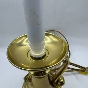 Vintage Brass Candlestick Desk Table Accent Lamp 14.5 Inches With Scroll Handle