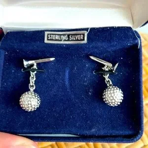 Vintage Brooks Brothers Sterling Silver Cufflinks Golf Ball And Tee Design