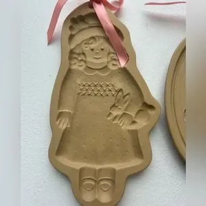 Vintage Brown Bag Cookie Art Easter Rabbit Walk & Girl W/ Rabbit Ceramic Lot 2
