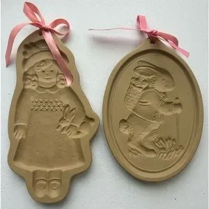 Vintage Brown Bag Cookie Art Easter rabbit walk & girl w/ rabbit ceramic lot 2