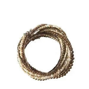 Vintage Brown Cream Beaded Braided Twist Cuff Bracelet Womens Costume Jewelry
