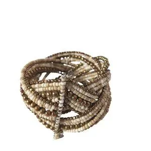 Vintage Brown Cream Beaded Braided Twist Cuff Bracelet Womens Costume Jewelry
