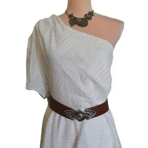 Vintage Brown Leather Silver Gold Buckle Adjustable Belt Small