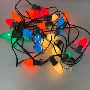 Vintage C9 Christmas Holiday Multicolor String Lights 25 Bulbs 25' Green Cord