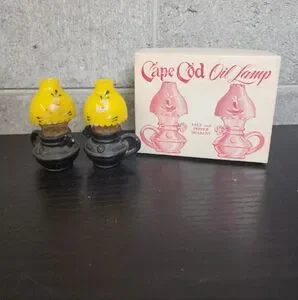 Vintage CAPE COD Miniature Cast Iron Oil Lamp Salt and Pepper Shakers