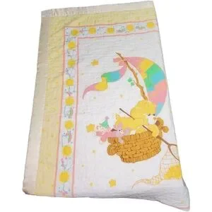 Vintage Care Bears Baby Quilt Yellow Sunshine Bear Design 33 X 42