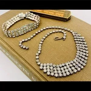 Vintage Choker & Bracelet Set Rhinestone Diamonds