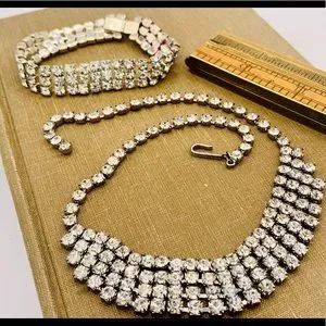 Vintage Choker & Bracelet Set Rhinestone Diamonds