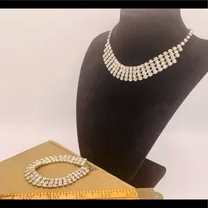 Vintage Choker & Bracelet Set Rhinestone Diamonds