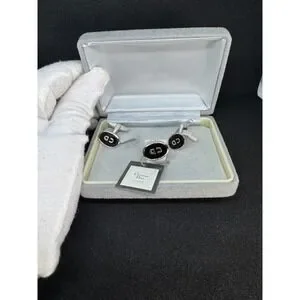 Vintage Christian Dior Monsieur Cufflinks Set Oval CD Logo In Original Box