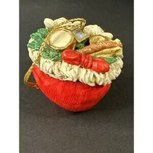Vintage Christmas Ornament Kittens In Red Stocking With Toys & Bell