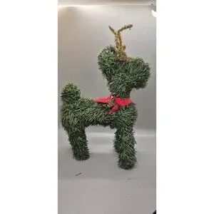 VINTAGE CHRISTMAS REINDEER FAUX EVERGREEN TOPIARY ARTIFICIAL TREE DEER 10"