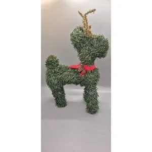 VINTAGE CHRISTMAS REINDEER FAUX EVERGREEN TOPIARY ARTIFICIAL TREE DEER 10"