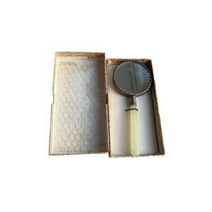 Vintage Cloisonné Hand Mirror With Jade Handle & Box