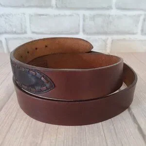 Vintage Cole Haan Brown Leather Belt Made In USA Brass Buckle Stitch Detailed