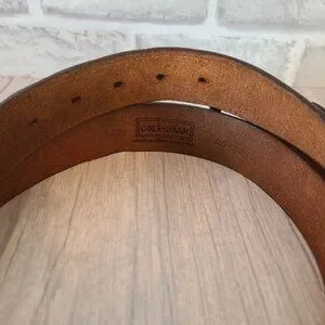 Vintage Cole Haan Brown Leather Belt Made In USA Brass Buckle Stitch Detailed
