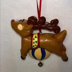 Vintage Colorful Circus Themed Reindeer Christmas Ornament
