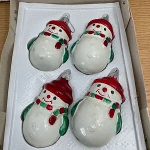 Vintage Commodore Christmas Classics Ornaments Chubby Snowmen Set Of 4 Romania