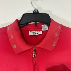Vintage Coral Bay Golf Embroidered Cats/Paws Collared Polo Shirt In Coral Sz XL